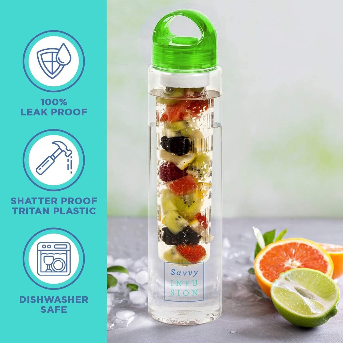 Infusion Fruit Infuser Water Bottle - BPA Free Insulated Water Bottle, Reusable Water Bottle with Fruit Infuser, Easy-To-Clean Gym Accessories for Women, Sports Water Bottle, Savvy Outdoors