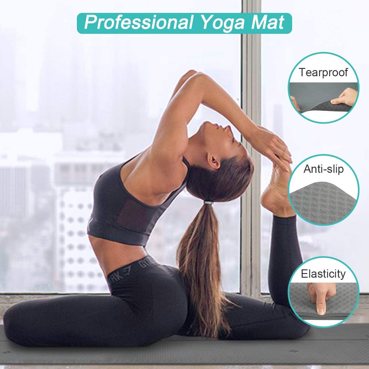 Yoga Mat for Women - Non Slip Thick Yoga Mat with Adjustbale Carrying Strap, Eco Friendly, Anti-Tear Proof Workout Exercise Mat for Men, Pilates and Exercises