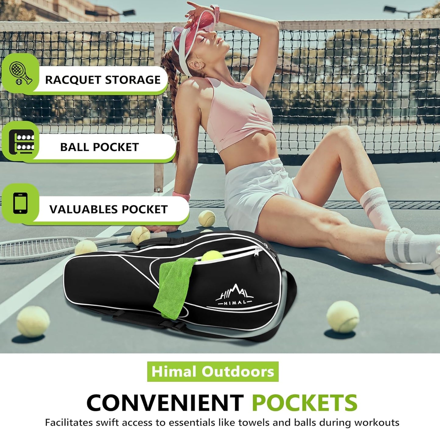 3 Racquet Tennis-Bag Premium Tennis-Racket-Bag with Protective Pad, Professional or Beginner Tennis Players, Lightweight Tennis Bag for All Ages