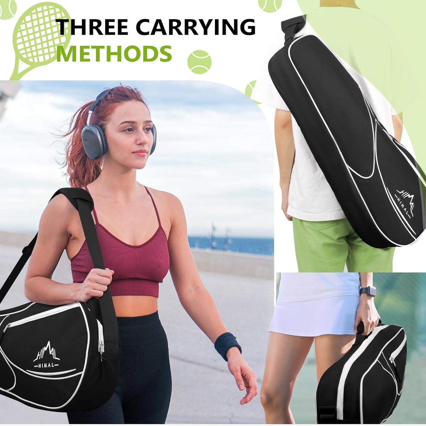 3 Racquet Tennis-Bag Premium Tennis-Racket-Bag with Protective Pad, Professional or Beginner Tennis Players, Lightweight Tennis Bag for All Ages